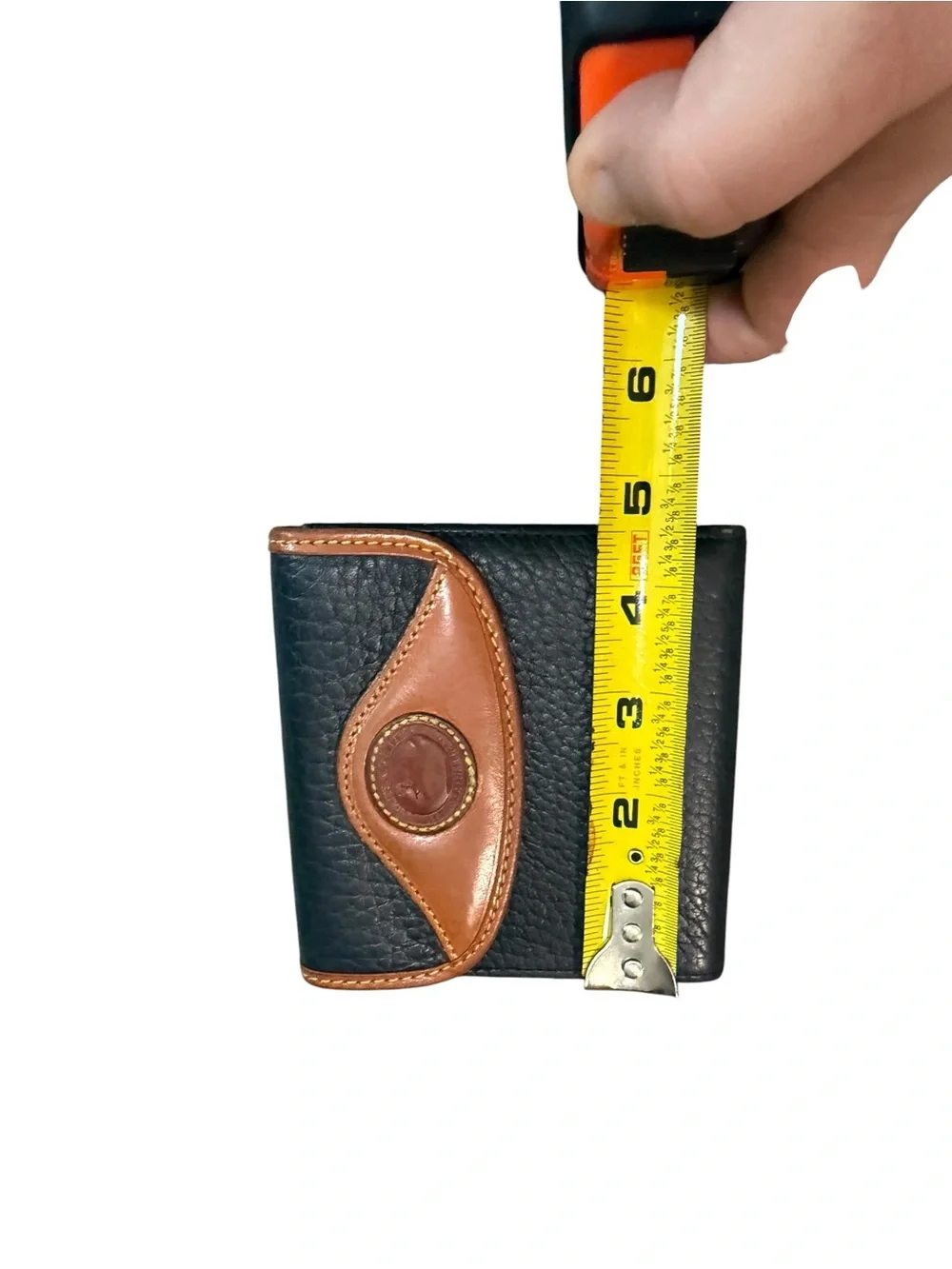 Leather Bifold Wallet with Contrast Trim - Black and Caramel